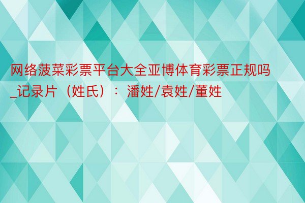 网络菠菜彩票平台大全亚博体育彩票正规吗_记录片（姓氏）：潘姓/袁姓/董姓